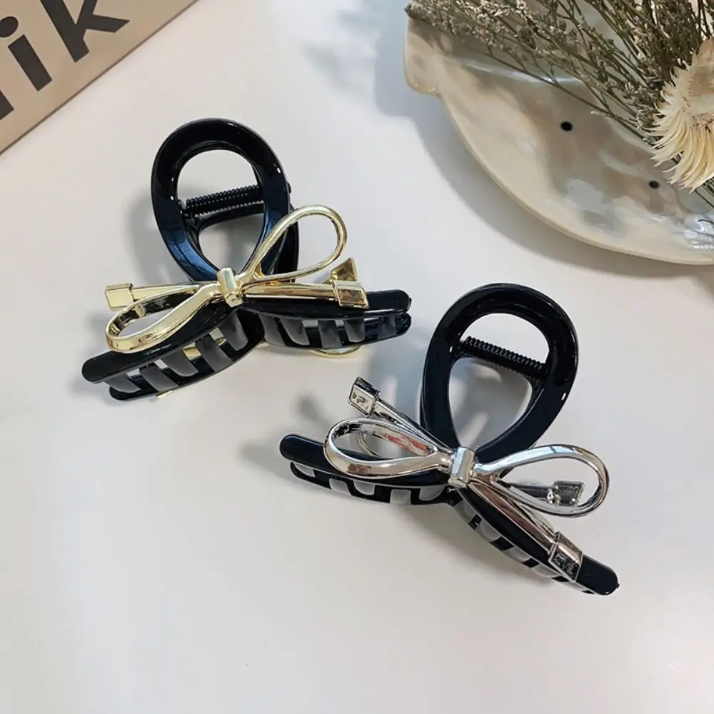 Cute Acrylic Metal Bow Claw Clip Korean Style Large Bow Hair Claw Hairpins Hair Accessories Bow Crab Clip Ladies