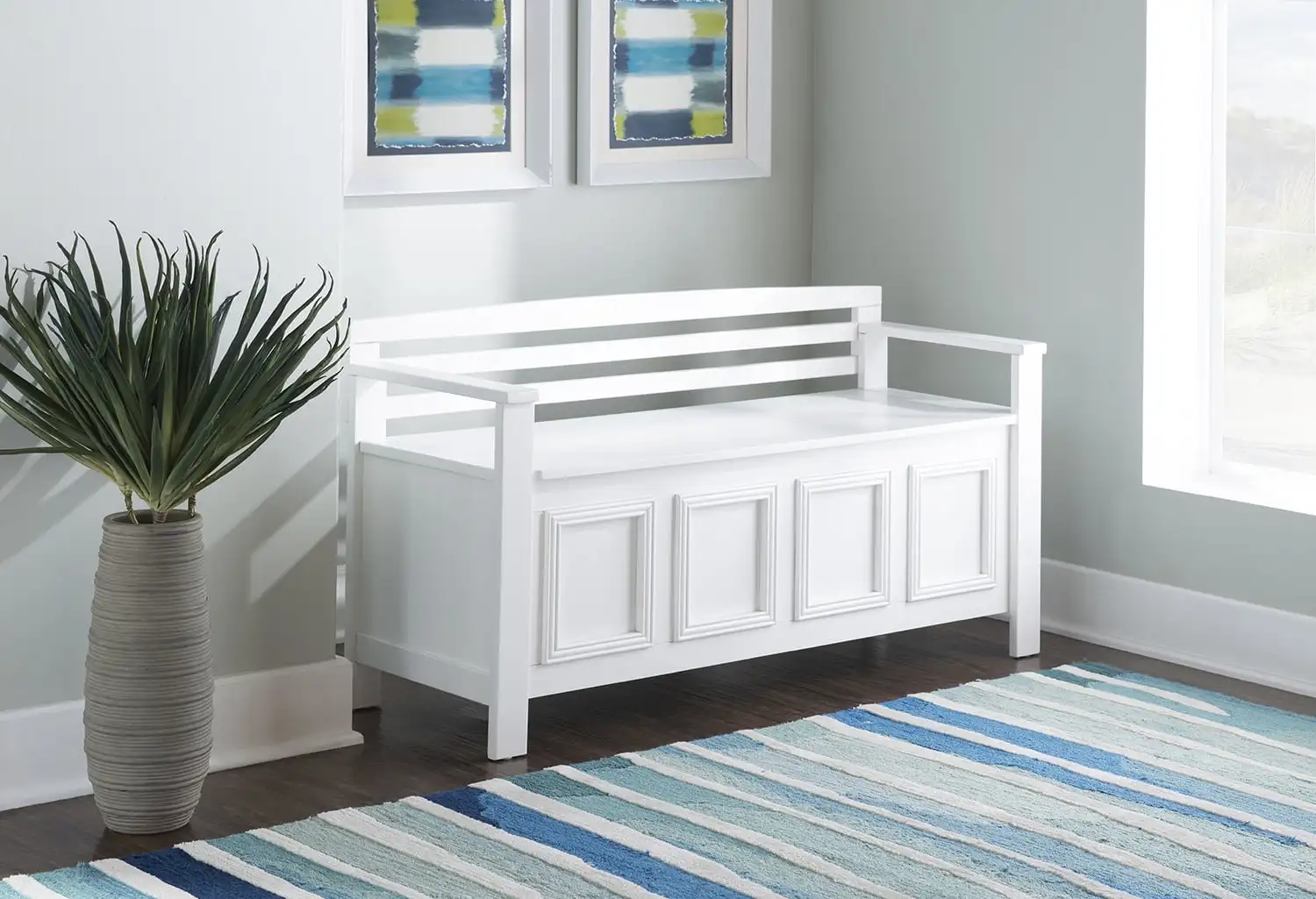 

Linon 46” Laredo White Solid Wood Ladder Back Storage Bench with Armrests