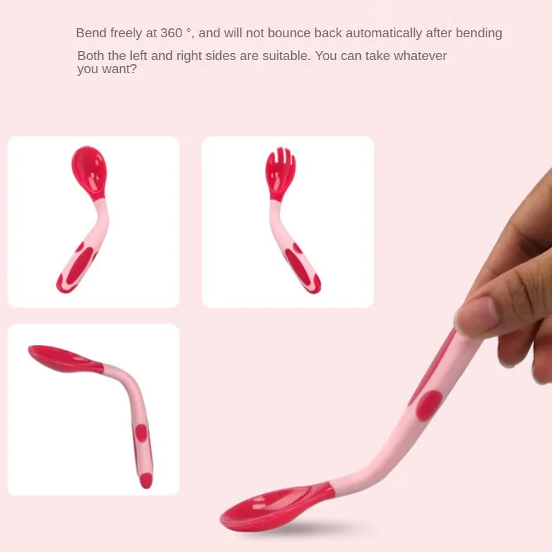 Temperature Sensing Spoon Fork Bendable for Infant Baby Training Feeding Tableware Flexible Handle Toddler Kids Spoons Utensils stainless steel cutlery set silicone feeding spoon silicone cutlery set learning spoons fork spoon set baby cutlery
