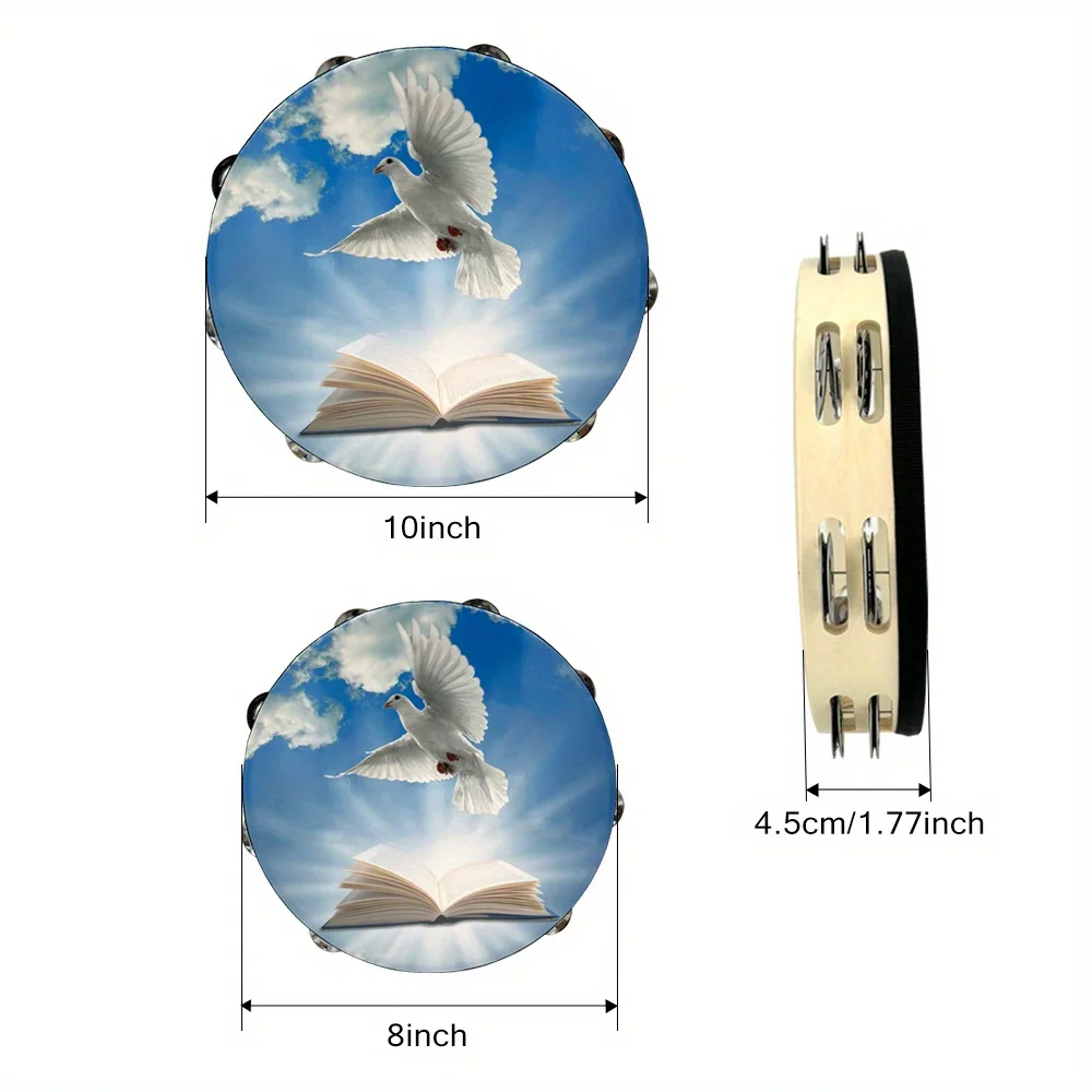 8/10-inch Blue Sky Dove Tambourine Double Row Bells Hand Drum Percussion For Dance Party Music Room
