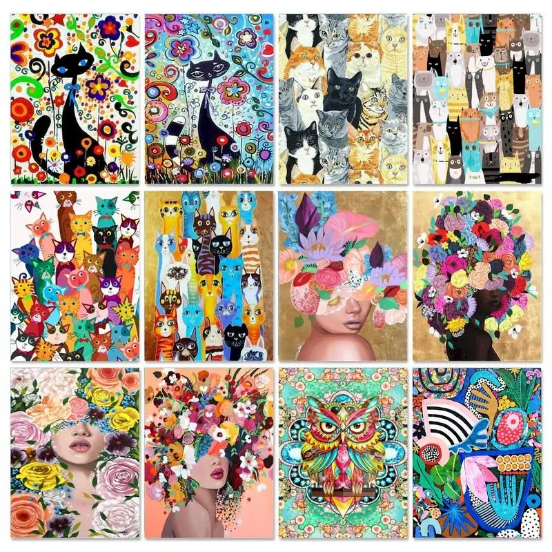 GATYZTORYFrameDIYPaintingByNumbersFlowersGirlsColorfulPicture