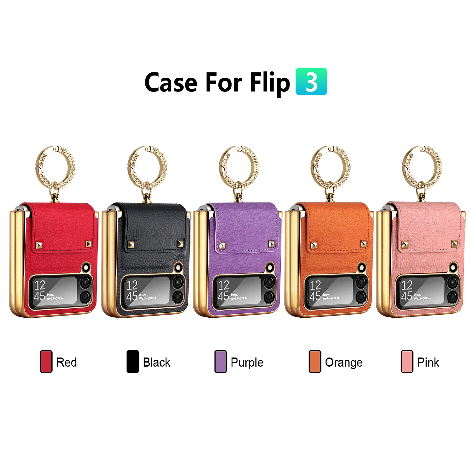 Elegant Leather Flip Case with Ring Holder & Glass Lens Cover