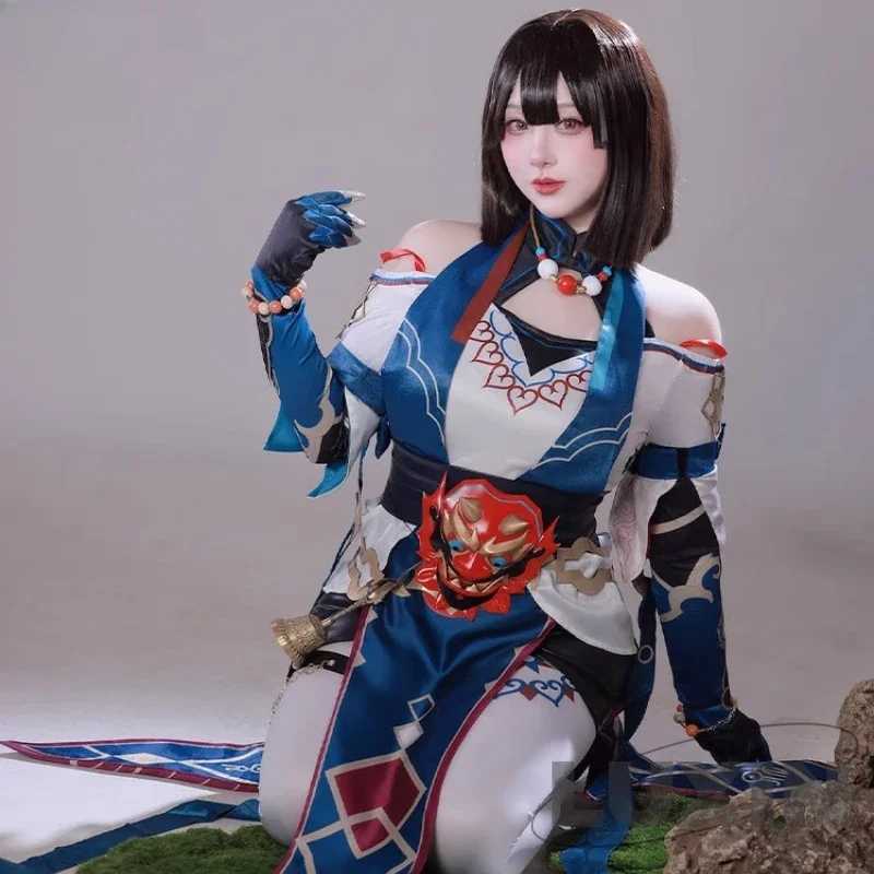 

Игрушечный костюм Honkai Star Rail Xueyi, Великолепная Сексуальная женская маска на талию, парик, обувь для Хэллоуина, искусственный костюм для ролевых игр