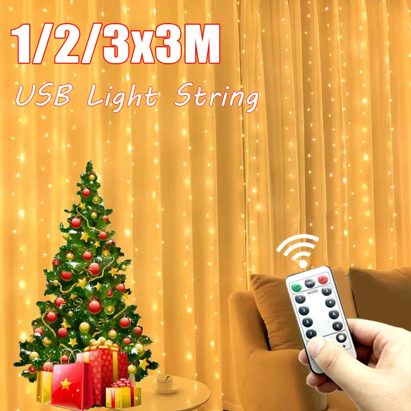 

3/2/1M LED Fairy Lights Garland Led Festoon Curtain Lamp Remote Control USB Curtains String Lights Christmas Decoration for Home