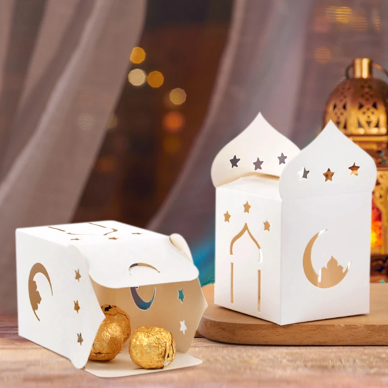 12 Cajas De Regalo Eid Mubarak De Papel De Aluminio Dorado Con Calcomanías, Cajas De Regalos Para Fiesta, Ramadán, Recuerdo De Fiesta