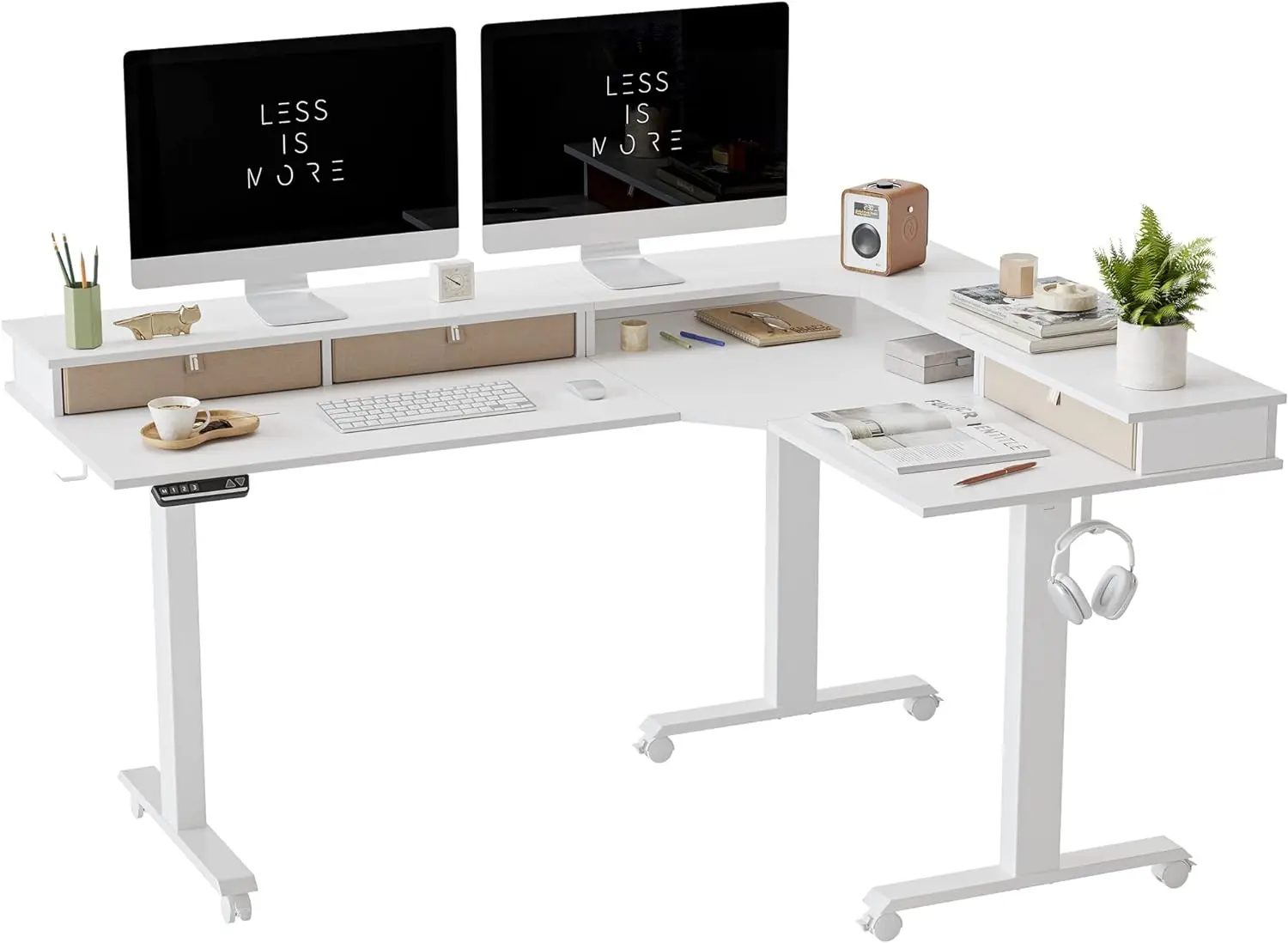 FEZIBO Triple Motor 63" L Shaped Standing Desk with 3 Drawers, Electric Standing Gaming Desk Adjustable Height, Corner Stand up