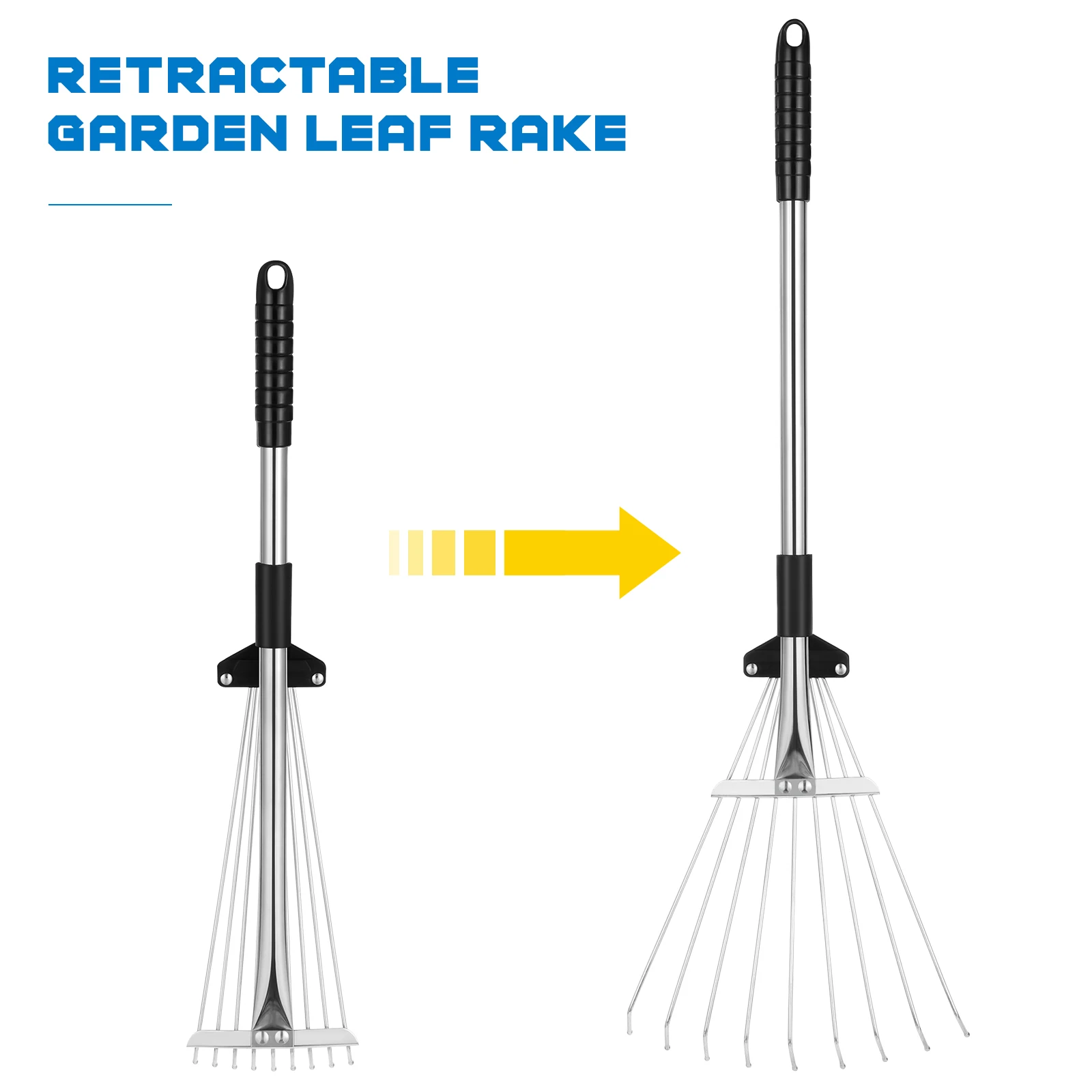 9 Teeth Telescopic Metal Rake Adjustable Retractable Leaves Rake For Garden Backyard Lawn Farm Cleaning Tools 3