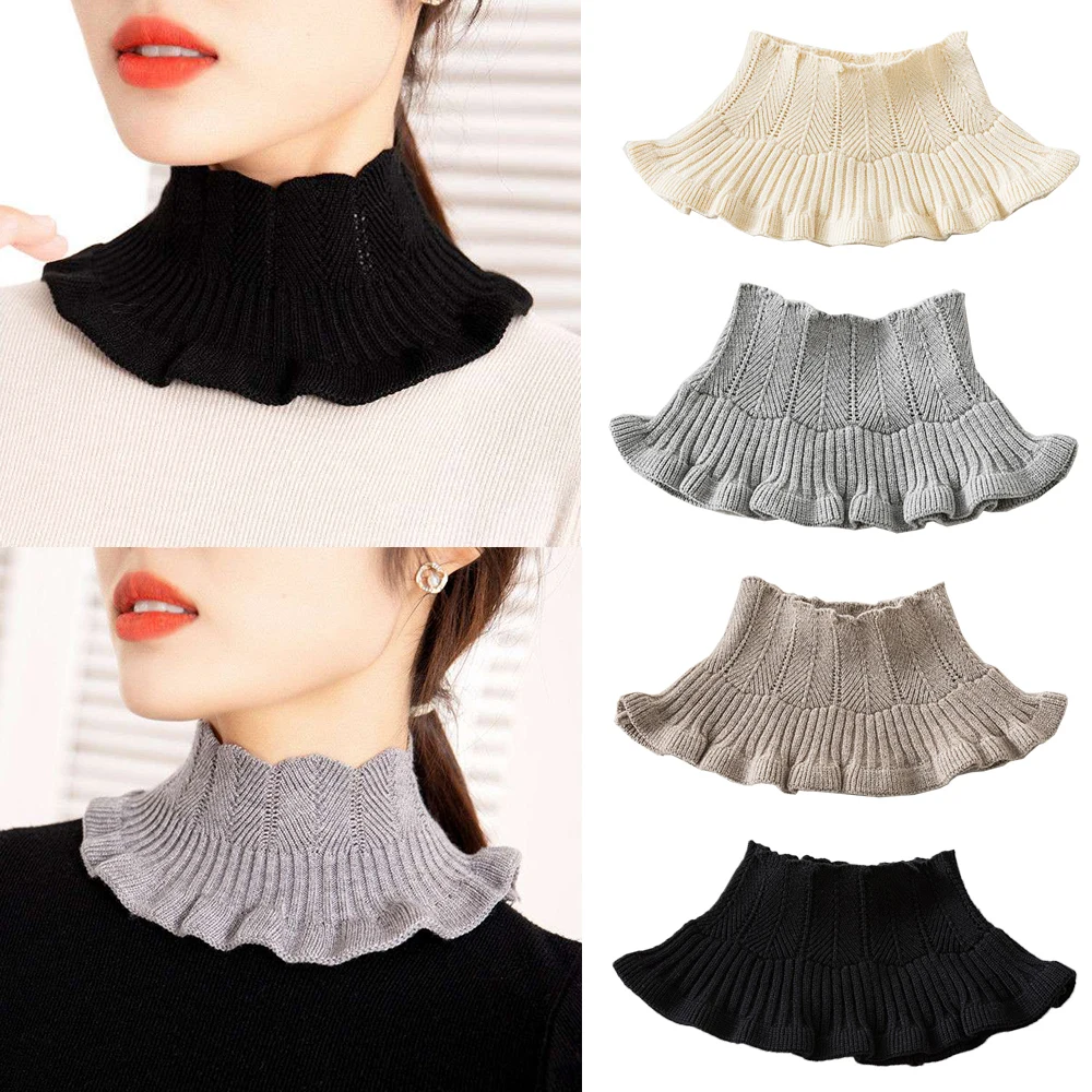 

Women Ruffles Fake Collars Exquisite Knitted Neck Cover High Elastic Ladies Turtleneck Wrap Autumn Winter Classic Warm Scarves
