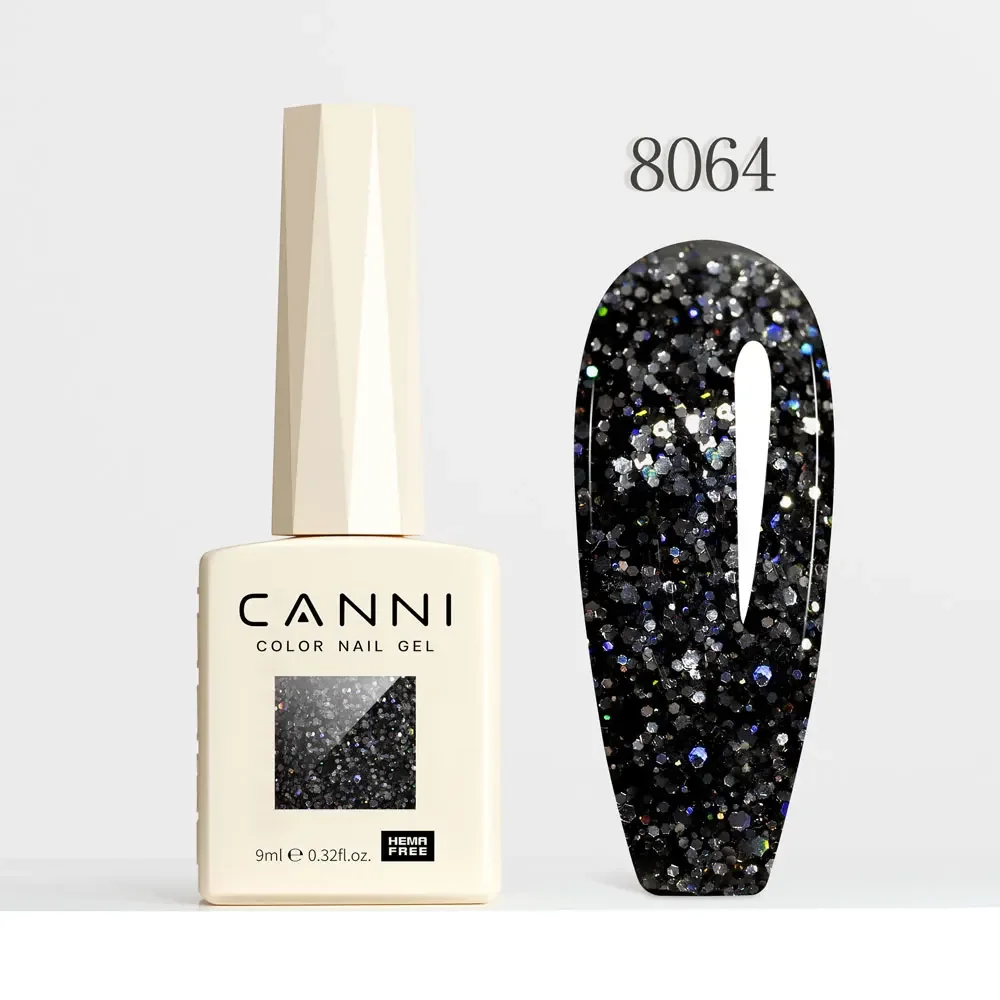 CANNI HEMA Free Black Glitter Diamond Sparkle Gel Polish - Long-Lasting Glossy Finish