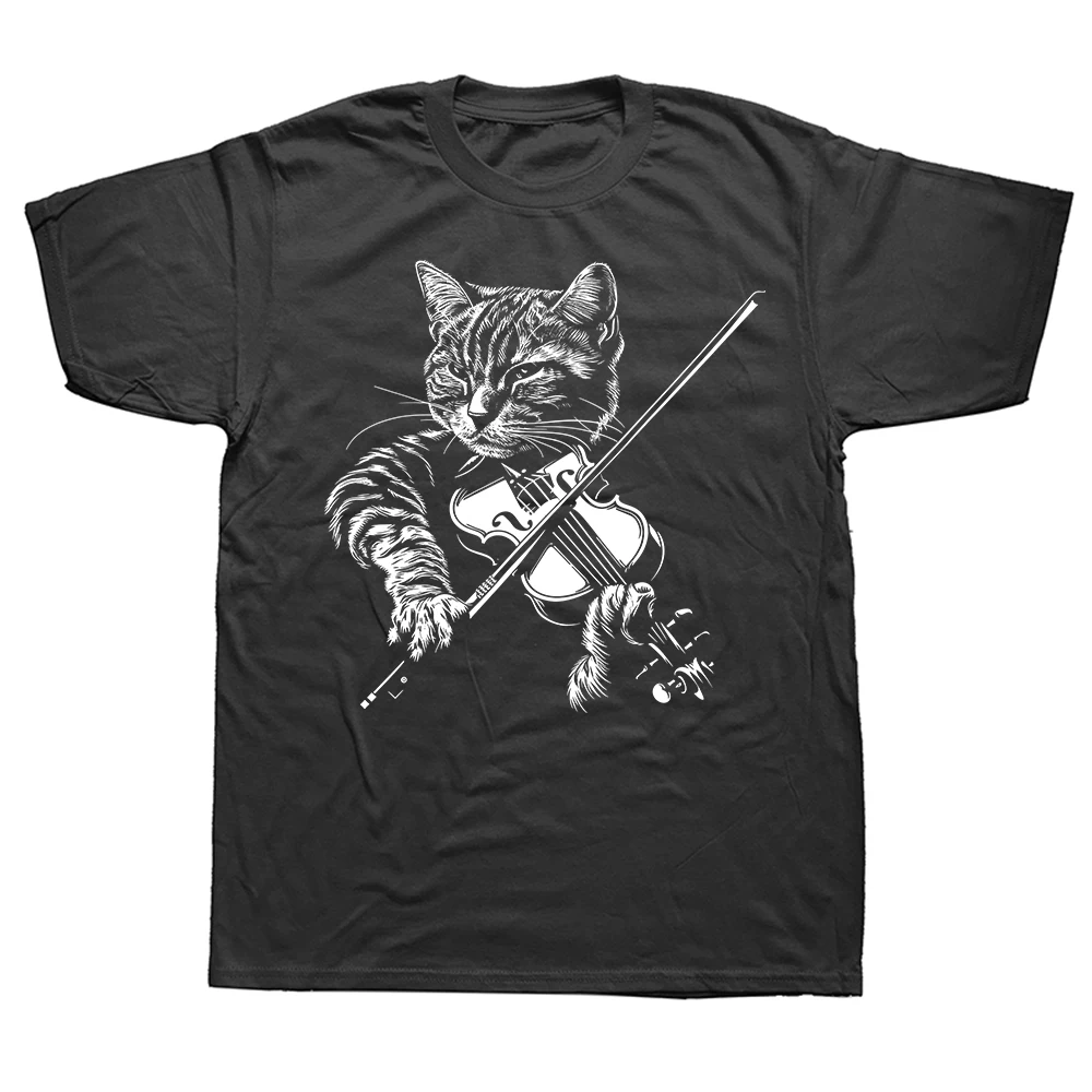 Violin-Katze Lustige Klassische Musiknoten Violinisten-T-Shirts Herren Damen Mode Lässiges T-Shirt Locker Geschnittenes Oversized Streetwear T-Shirt