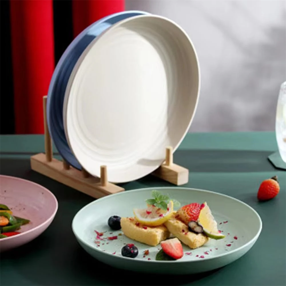 4pcs/Set Wheat Straw Plate Lightweight Unbreakable Reusable Dinner Dishes Plates Dishwasher & Microwave Safe for Kitchen Camping 2
