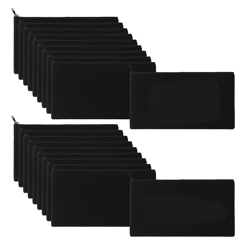 

80 Pcs Canvas Pencil Pouch Zipper Makeup Bags Blank Craft DIY Bags Multipurpose Toiletry Stationary Storage Bags(Black)