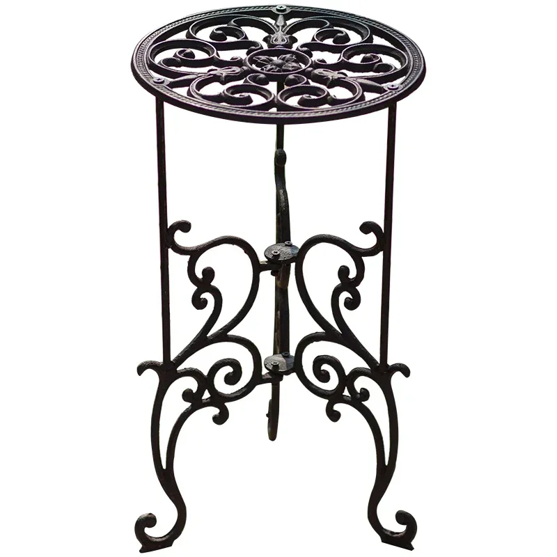 Outdoor Courtyard Plant Stand 2-Layers Cast Iron Flower Base Hollow Out Pattern, Plant Display, Garden Decoration, Storage Shelf