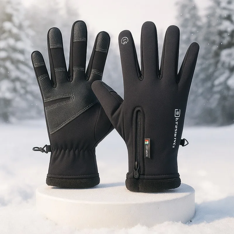 Waterproof Winter Gloves Fingerless Touch Screen Thicken Velvet Women Men Gloves For Cycling Fishing Skiing Warm Protection