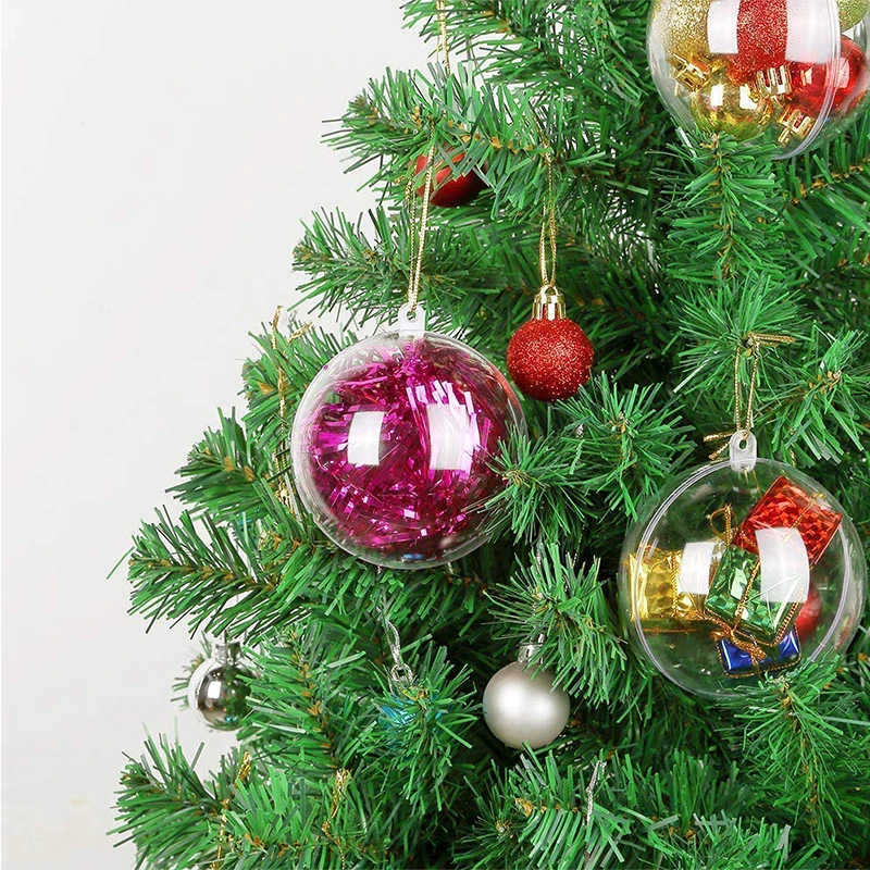 10 Pcs Christmas Transparent Ball Plastic Fillable Bauble Xmas Tree Hanging Ornaments Decoration for Home Wedding Party Gift Box