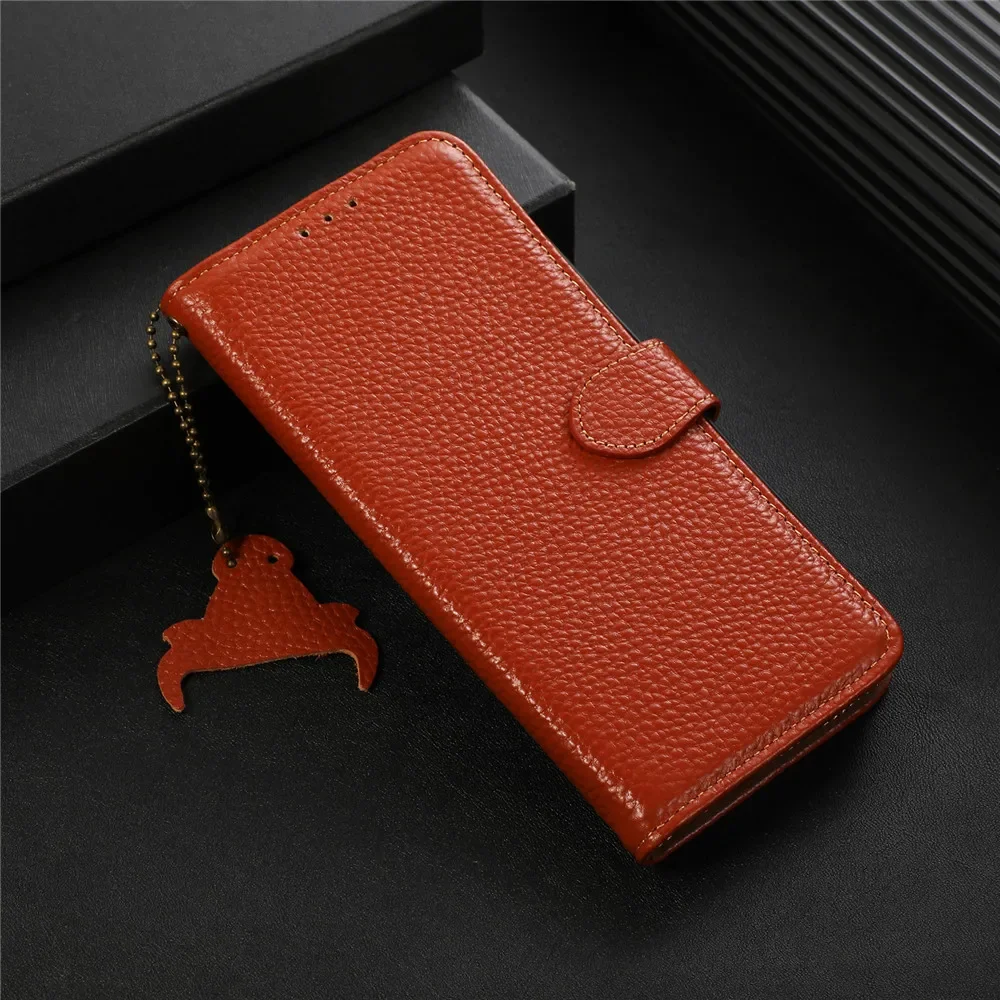 Luxury Genuine Leather Litchi Flip Wallet Case - Premium Business Cover