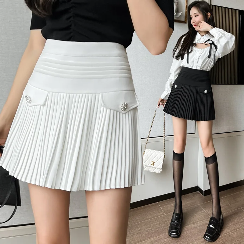 sequin skirt Spring New Design Sense Pleated Skirt with Belt Women Autumn Winter Preppy Style High Waist A-line Mini Skirts Korean Fashion pencil skirt Skirts