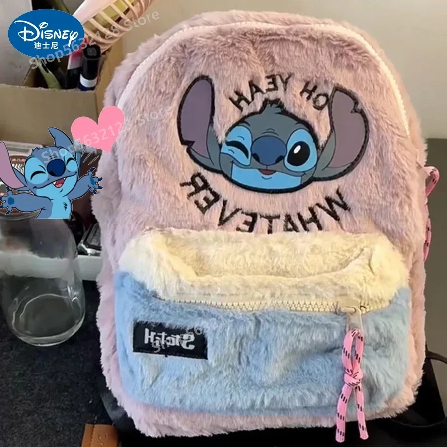 

Disney Stitch Anime Plush Backpack Cartoon Trendy School Bags Girl Kawaii Stich Children Outdoor Travel Fashion Backpacking