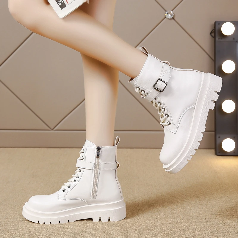 2022 Fashion Women's Ankle  Lace Up Fur Lining Modern Boots Short Comfy Combat Shoes Women Shoes  Platform Boots New