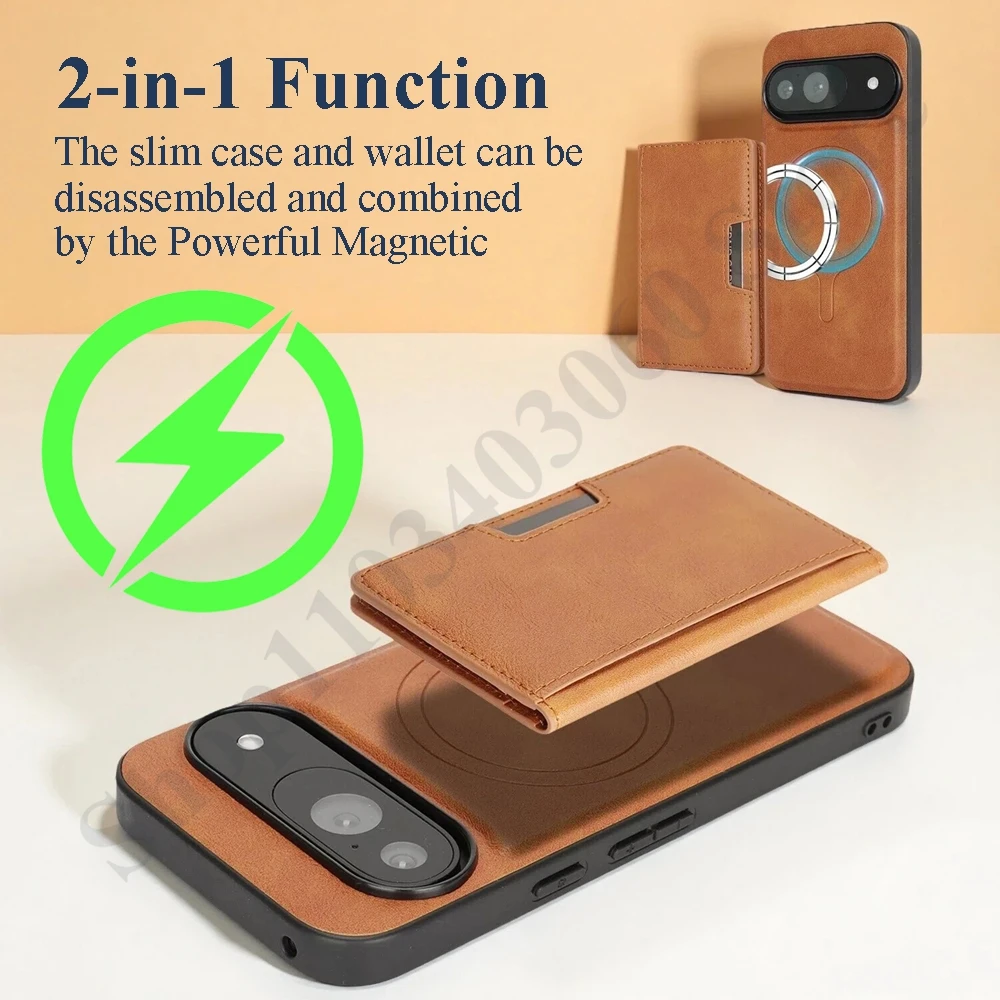 Premium 2-in-1 Leather Phone Case with Magnetic Wireless Charging & Card Slots