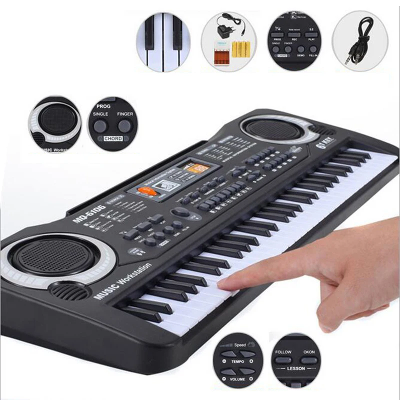 Electronic Piano Toy 61 Keys Digital Music Electronic Keyboard Key Toy Microphone Black Electric Piano Children Gifts