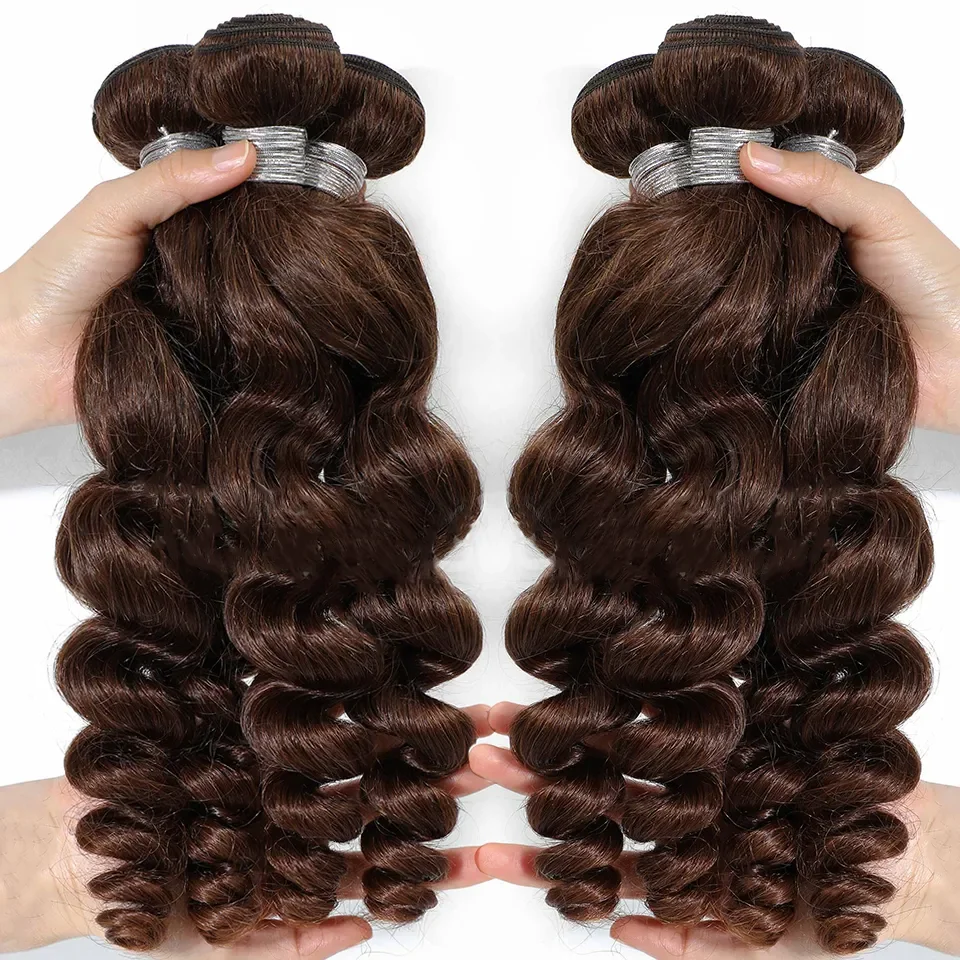 Chocolate Brown Loose Deep Wave Bundle Ombre Colored Deep Curly Raw Human Hair Bundle Deal Hair Extension Weave Double Weft