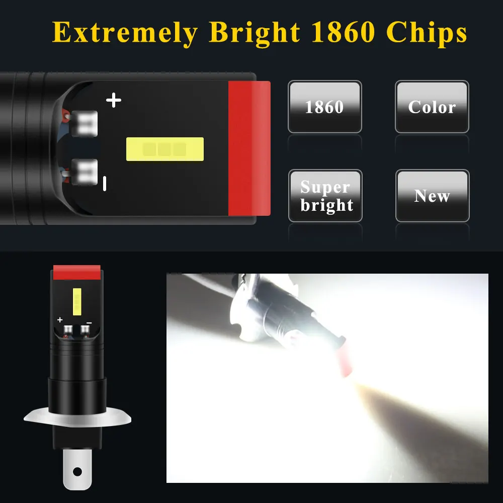 2개입 H1 LED 전구 H3 LED 램프 881 LED 초고휘도 자동차 안개등 주간 주행등 12V 6000K 백색 3500K 황금색 조명