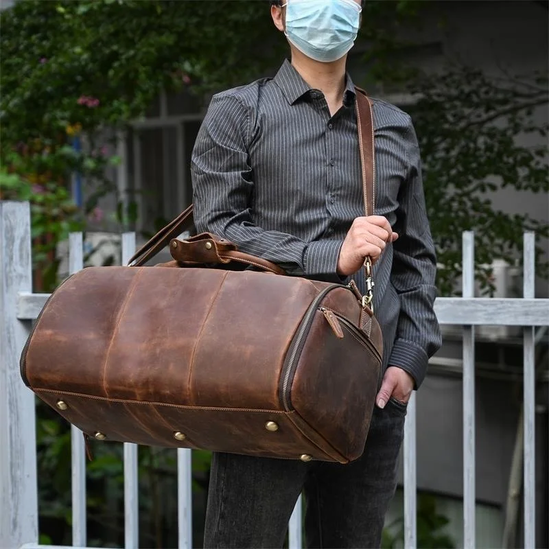Leather Travel Bag With Shoe Compartment