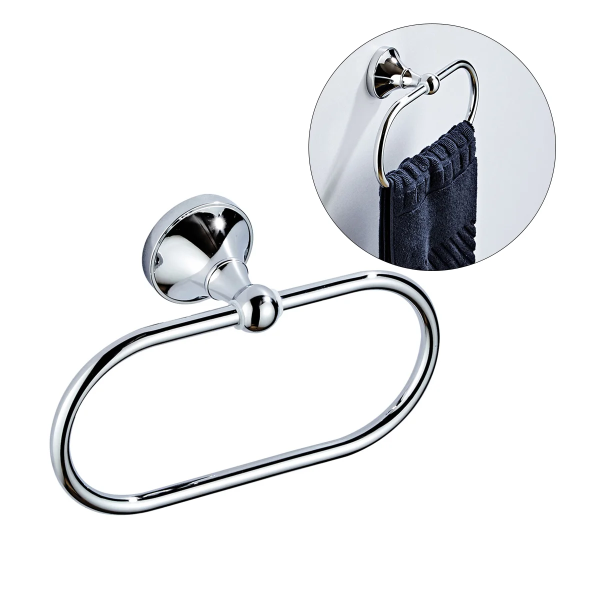 

Wall- mounted Towel Ring Stainless Steel Towel Hook Modern Hand Towel Holder for Bathroom Kitchen Silver