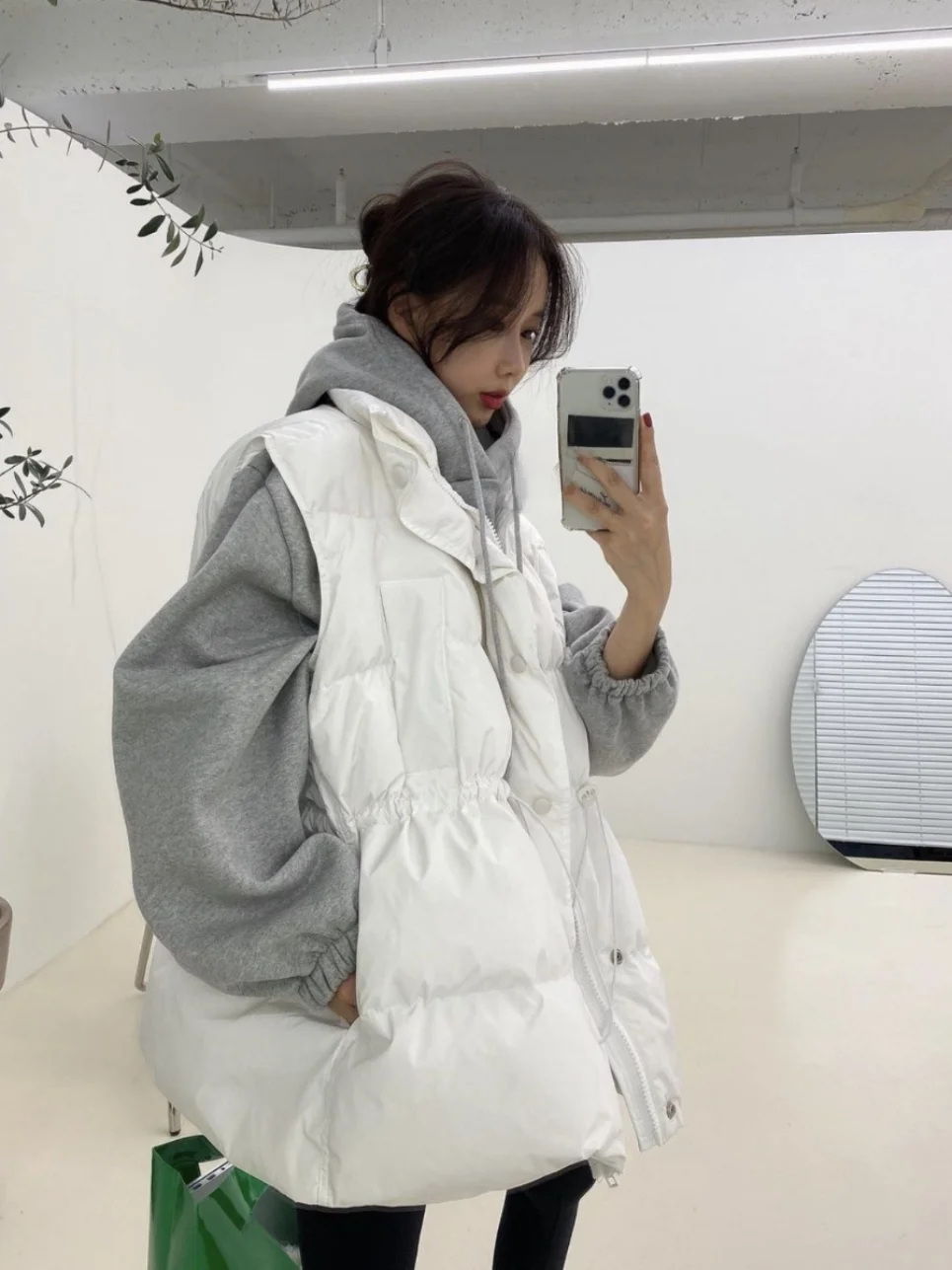 Women's Bread Coat Jaet Stand Collar Loose Slimming Dstring Waist Zipper Warm down Cotton Vest Outerwear