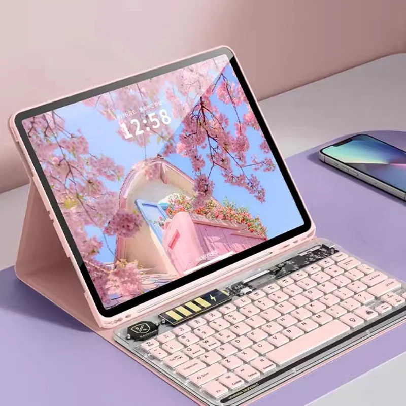 Custodia Magnetica Intelligente Per Amazon Fire Hd 10 Per Amazon Fire Hd 10 Plus Custodia Per Tastiera Flip Stand Con Tastiera Trasparente In Cristall
