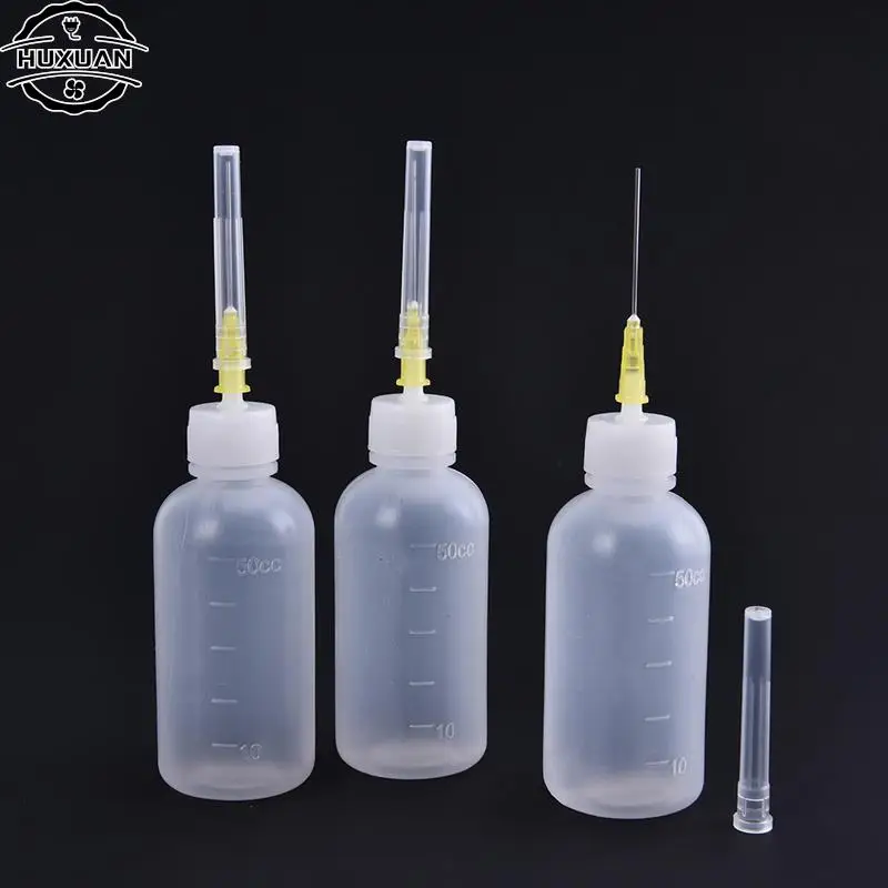 3pcs 50ml Transparent Polyethylene Needle Dispenser Dispensing Bottle For Rosin Solder Flux Paste + 3 Needles Tools