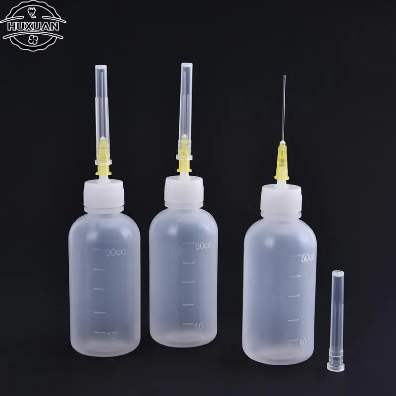 3pcs 50ml Transparent Polyethylene Needle Dispenser Dispensing Bottle