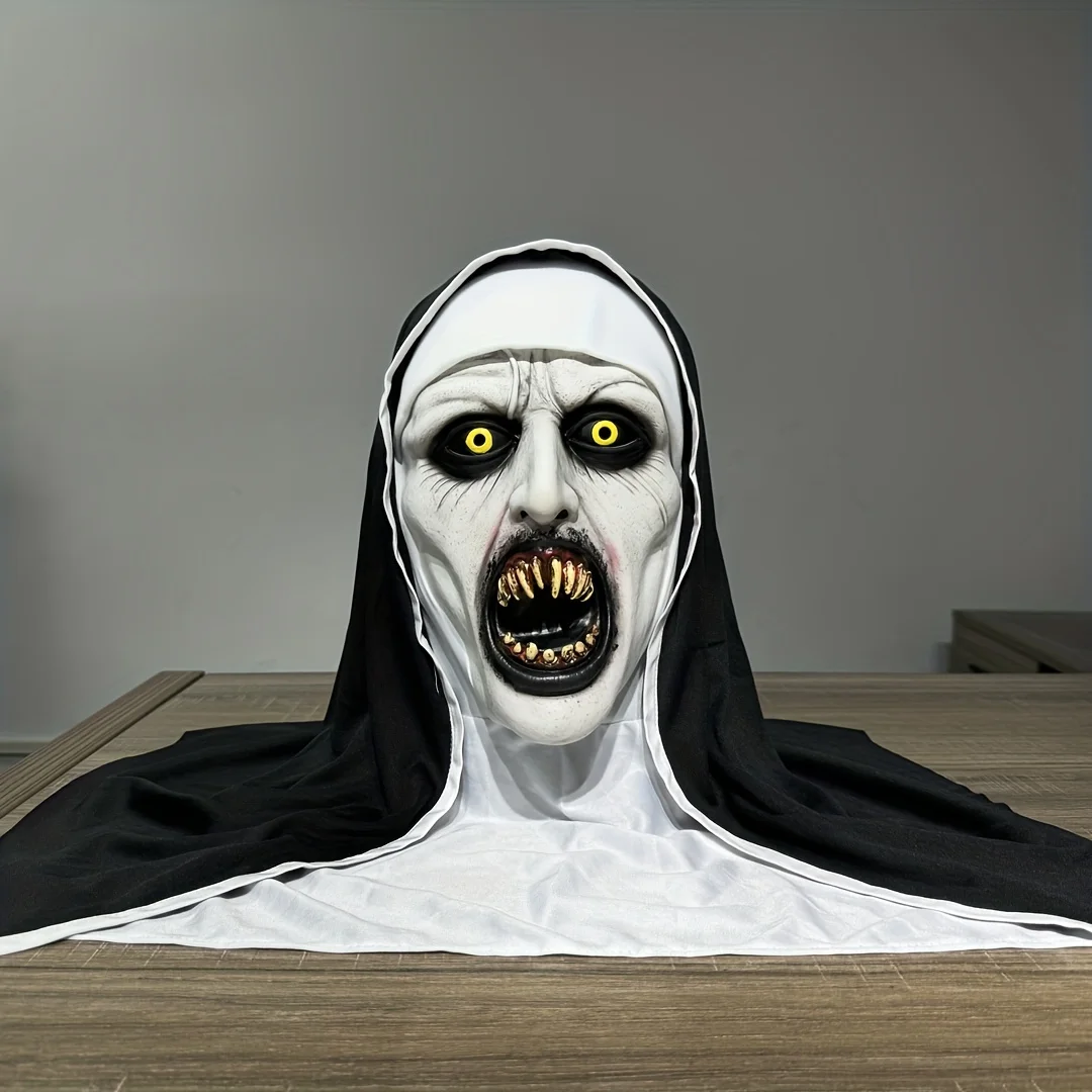 The Horror Scary Nun Latex Mask Headscarf Cosplay for Halloween Costume Face Masques With Headpiece