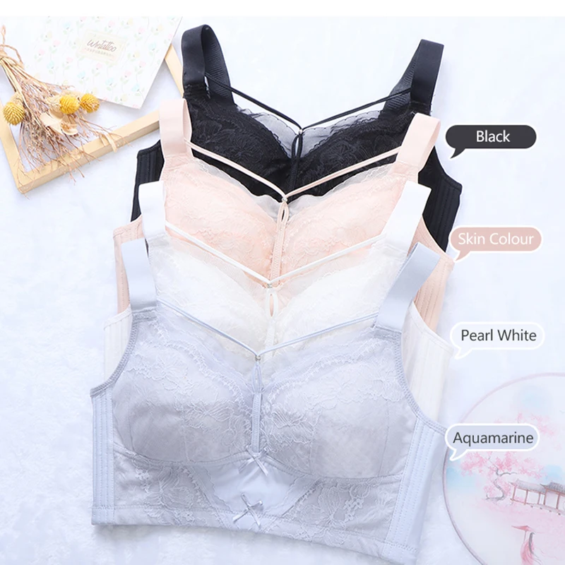 Women Breathable Bras Gathered Underwear Solid Bras Slimmer Look Lightweight Comfortable Plus Sizes Prevent Breast Sagging