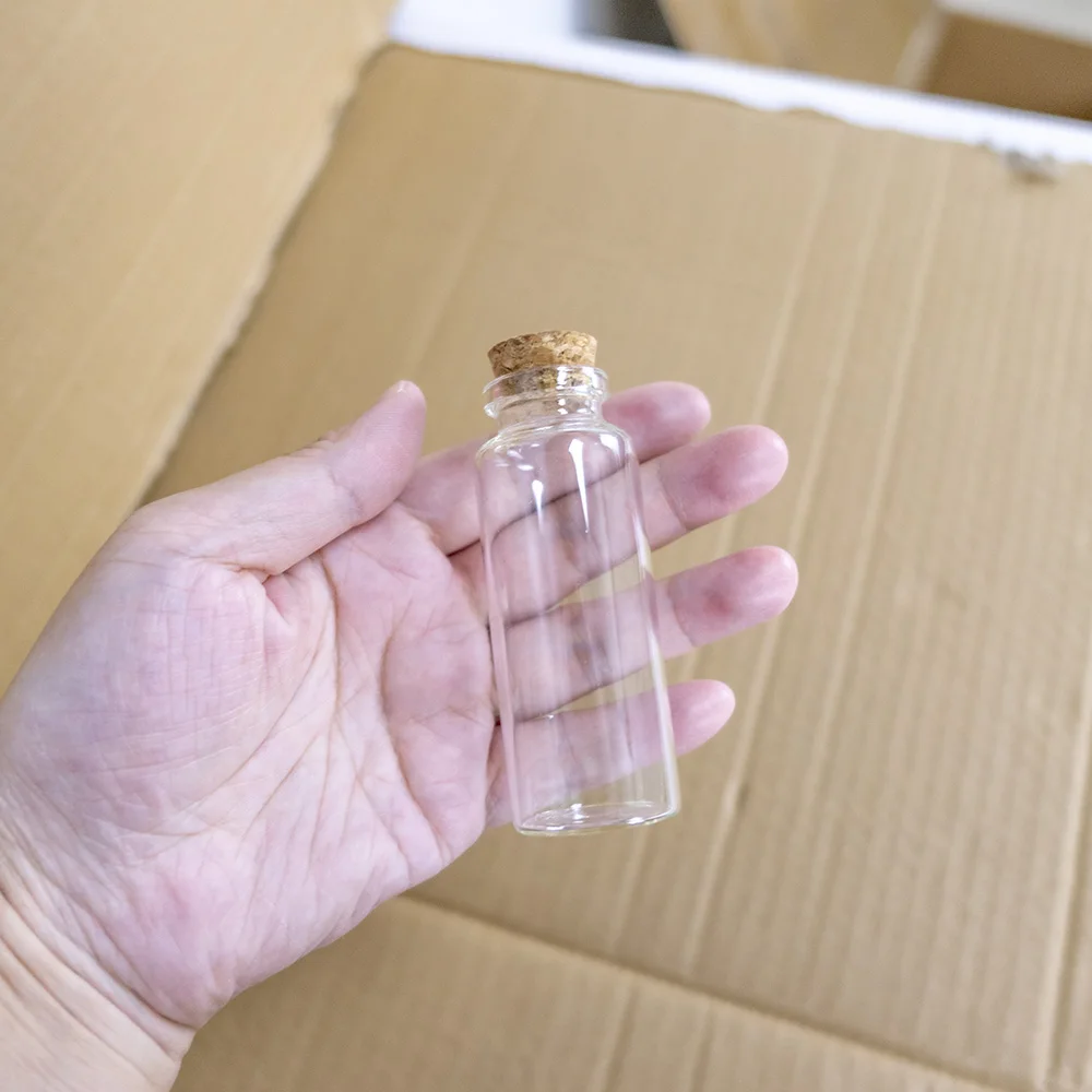 10ml/15ml/20ml/25ml/30ml/40ml/50ml/60ml Corks Glass Bottles Stopper Crafts Jars Transparent Empty DIY Small Vial Bottles 12Pcs