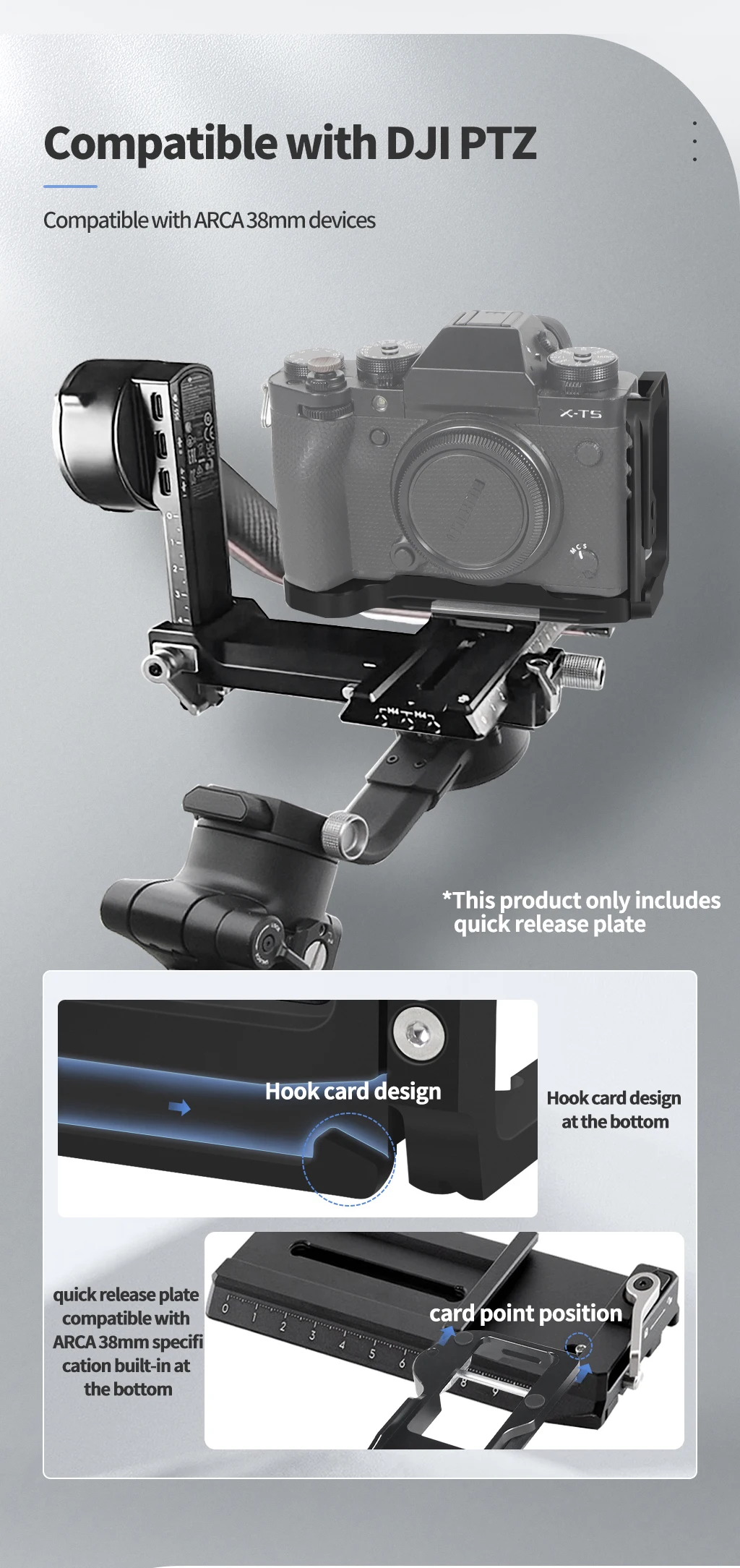 Käfig für Fujifilm X-T5 mit Schnellwechselplatte für Arca-Swiss Handgriff für Fujifilm X-T5 Kamera L-förmiger Griff für DJI Gimbal – Detail 17