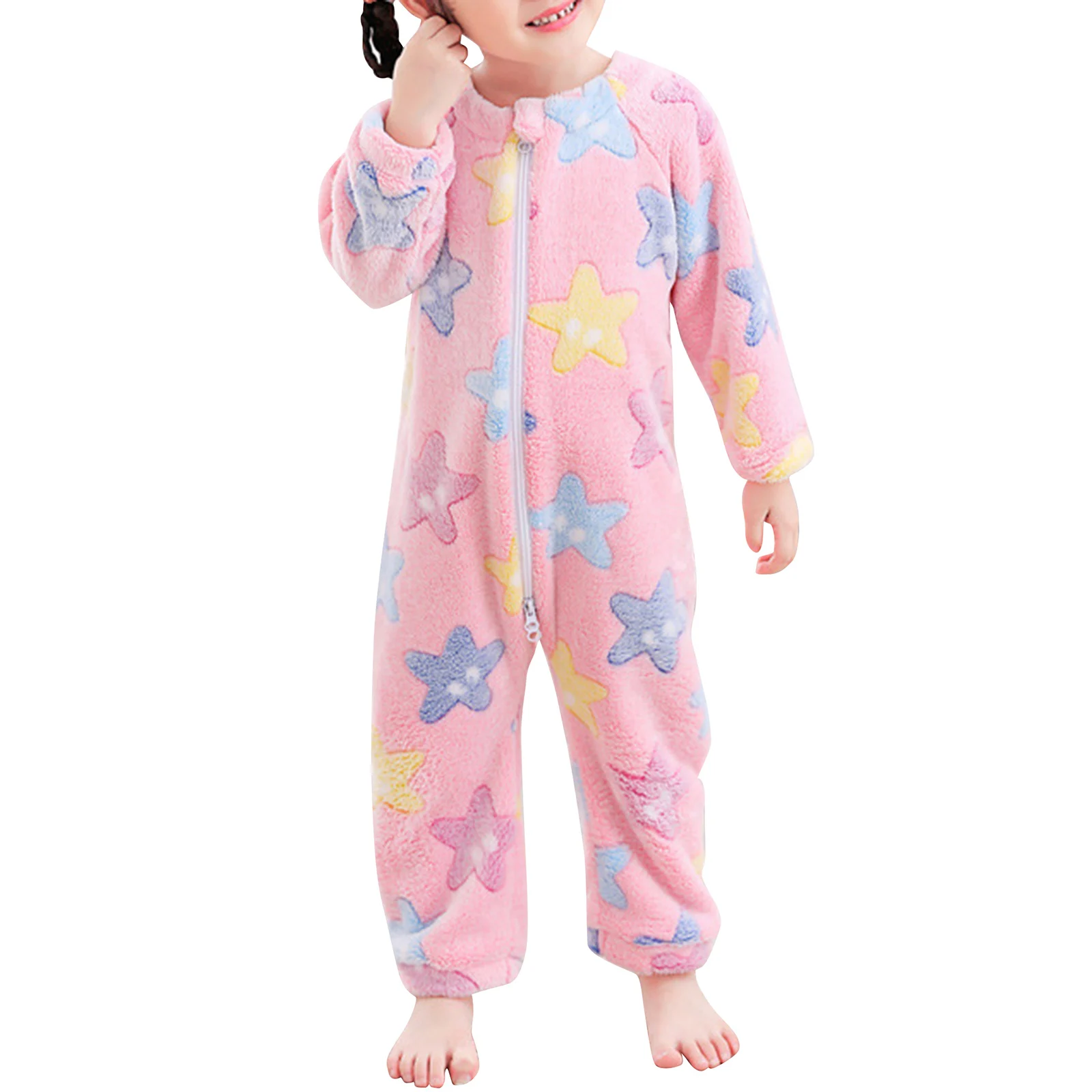 Baby Flannel Sleepwear Newborn Boys Girls Romper Robe Long Sleeve Zipper Soft Cute Cartoon Print Closure Clothes Toddler Pajamas