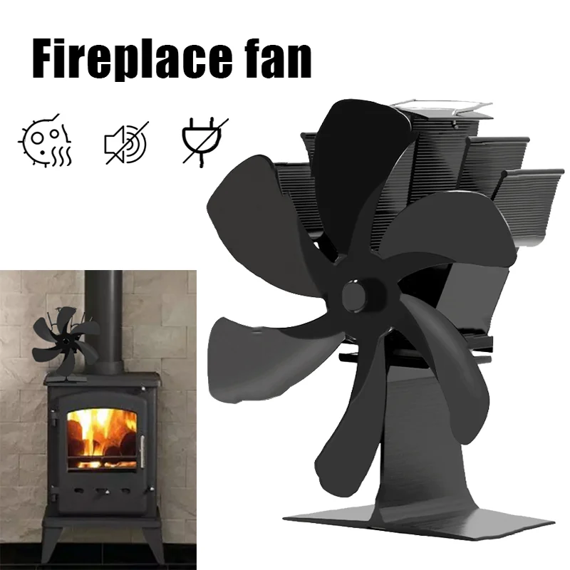 6 Blades Fireplace Fan Heat Powered Stove Fan Black Wood Burner Eco  Friendly Quiet Fan Heater Efficient Heat Distribution - AliExpress