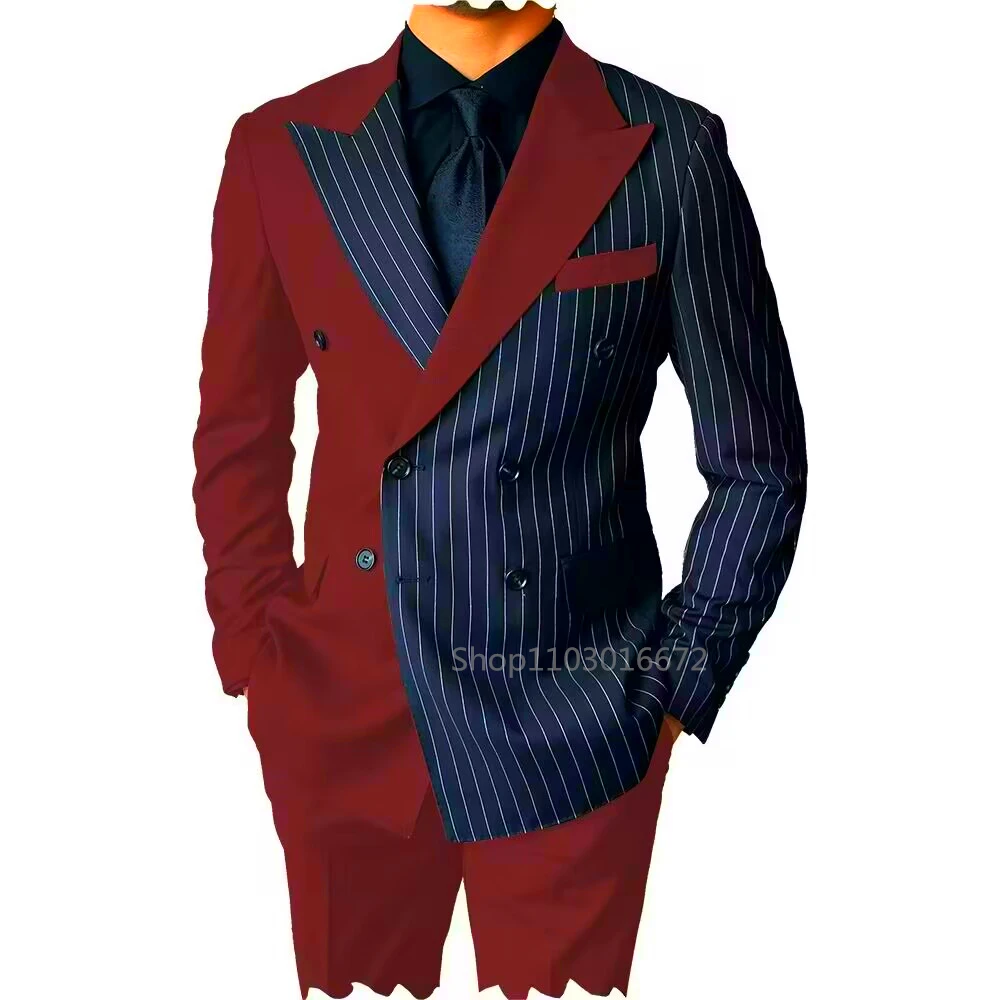 New Style Formal Men Suit 2 Piece Formal Groom Tuxedos Peaked Lapel Slim Fit Double Breasted Blazer Pants Set Business Male Suit