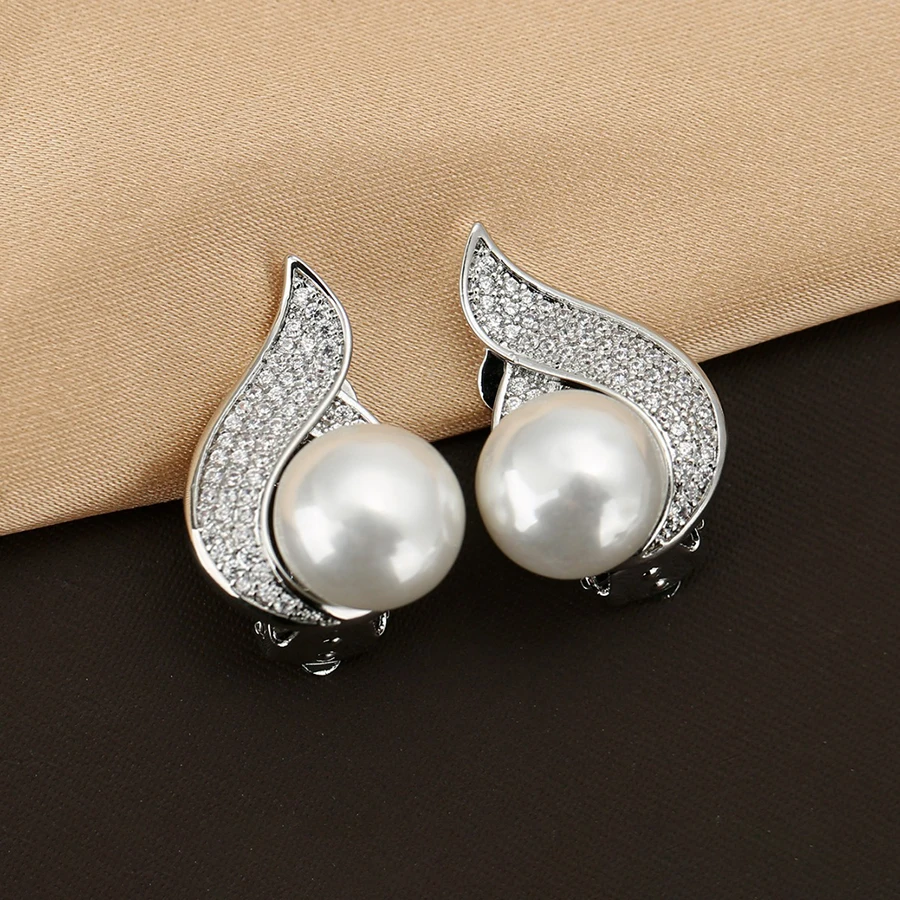 Korean Geometric Zircon Clip on Earrings For Women Exquisite Elegant Pearl Earrings Without Pierced Wedding Party Jewelry