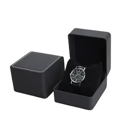 Elegant Black PU Leather Single Watch Display Case with Pillow - Ideal Gift Box (Matte Black)
