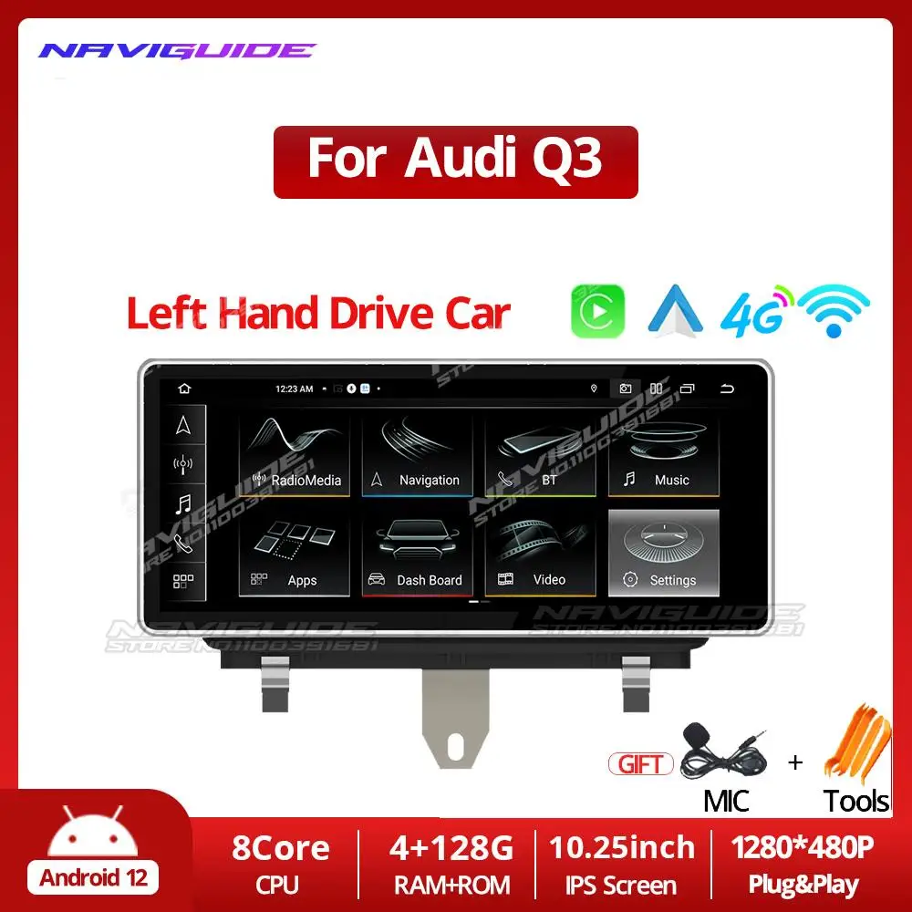 NAVIGUIDE 10.25'' Android12.0 Car Radio For Audi Q3 2013-2018 Stereo Multimedia Video Player GPS Navigation CarPlay Touch Screen