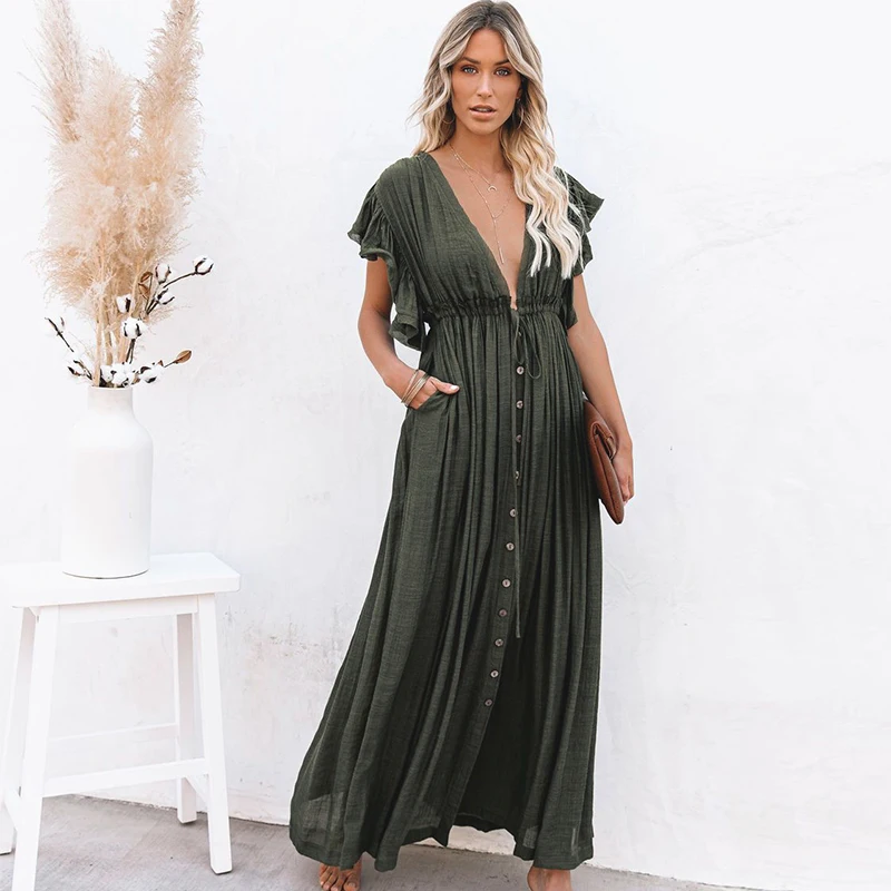 Bikini Covers Sexy Long White Bikini Cover Ups Casual Summer Beach Dress Plus Size Elegant Women Cover Up Swimwear