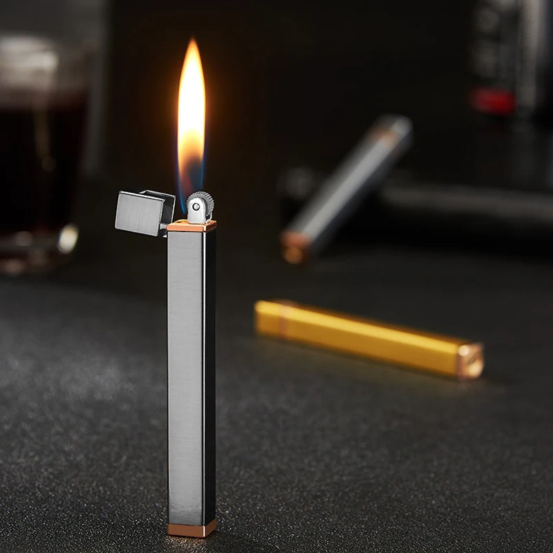 Slim Mini Lighter Refillable Butane Gas Convenient and Lightweight Cigarette Flame Lighter Grinding Wheel Metal