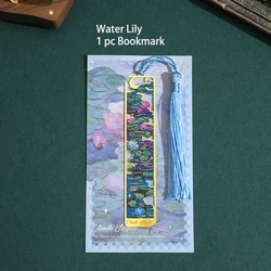Retro Floral Painting Metal Bookmark with Tassel - Elegant Accessory (Water Lily)