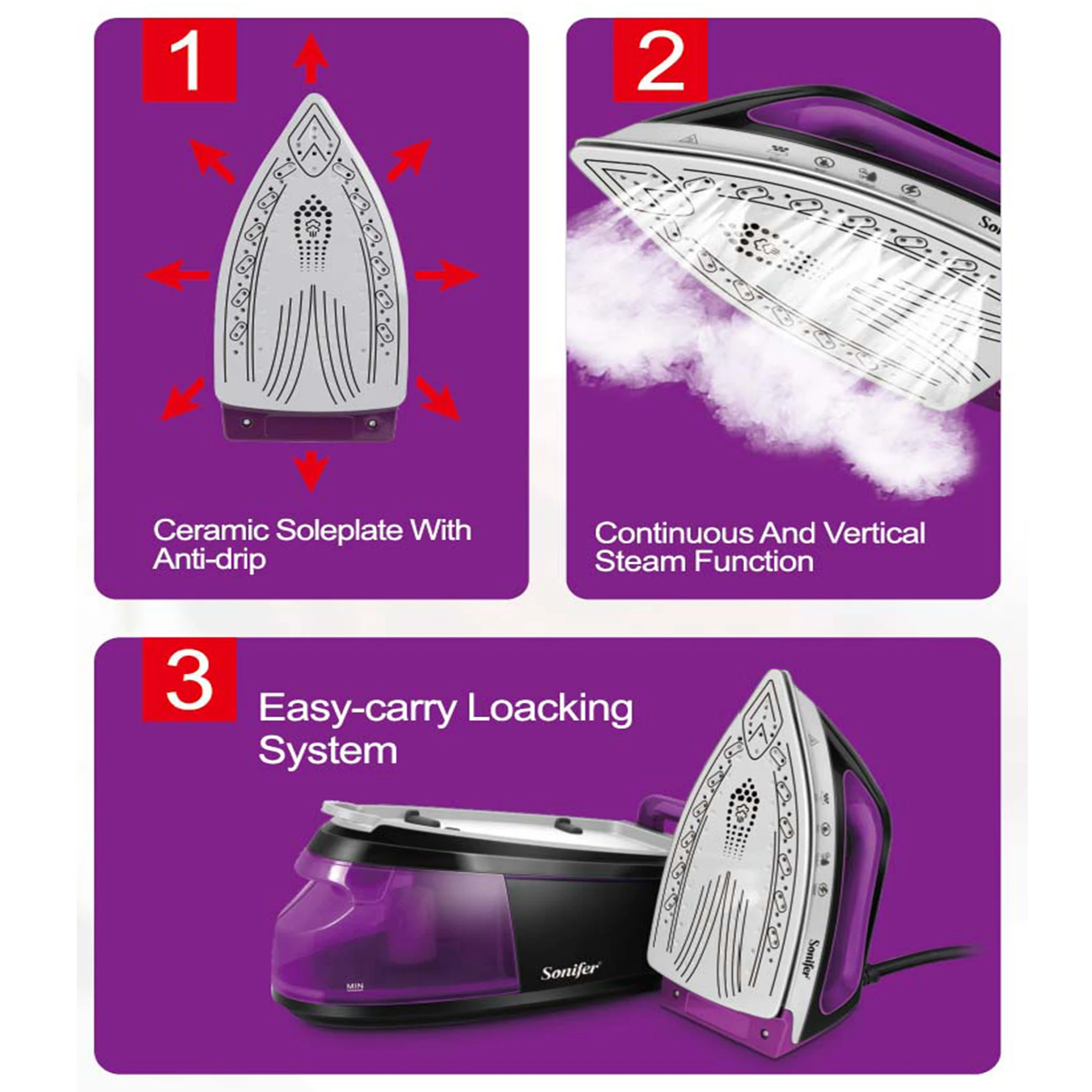 Cordless Steam Iron for Clothes Steam Generator Travel Wireless Iron Ironing  Non-stick Soleplate External Water Tank