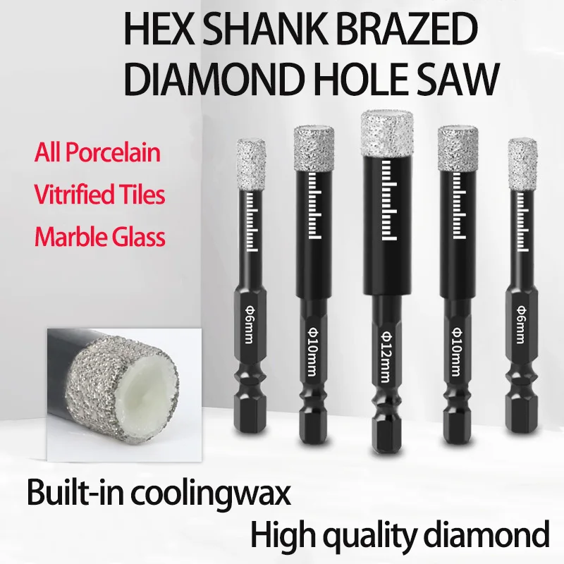 516mm Hexagonal Shank Brazed Dry Ceramic Tile Drill Bit Marble Granite Vitrified Tile Hole