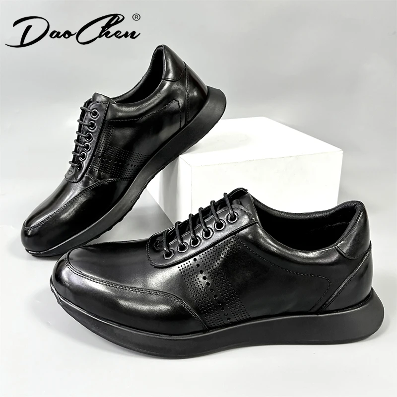 LUXURY BRAND MEN'S GENUINE LEATHER SHOES BLACK BROWN LACE UP SNEAKERS MEN CASUAL DRESS SPORT SHOES FOR MEN Male sneakers