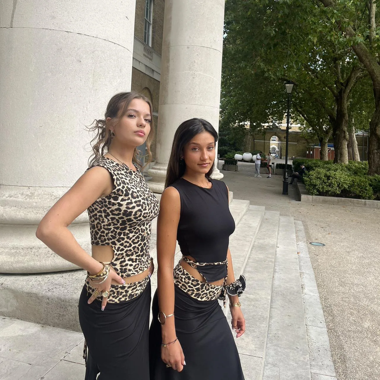 Leopard Sexy 2 Piece-Set Skirt Female Contrast Lace-Up Cropped Pullover And High Waist Skirt Sets Bandage Women's Outfits